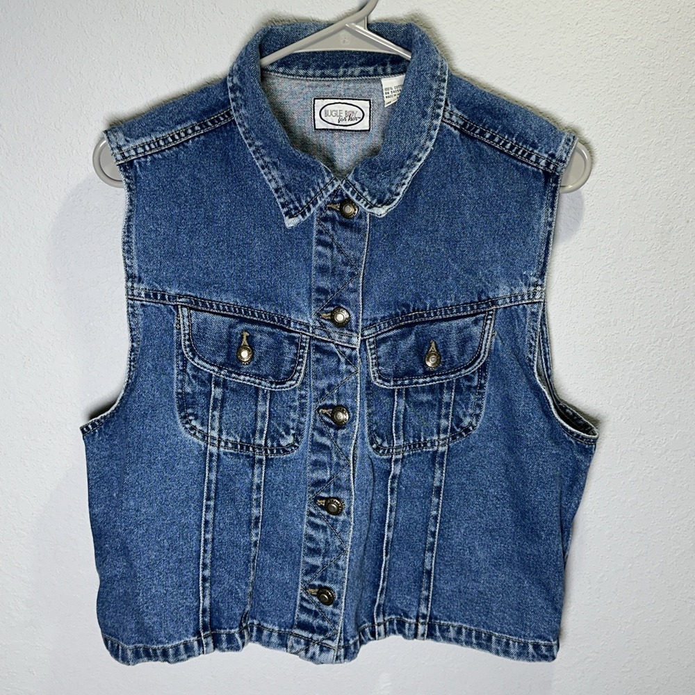 VTG Bugle Boy For Her Women's Streetwear Cropped Button Down Denim Vest Large